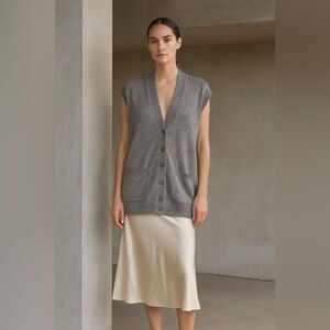 Nancy Heller Italian Cashmere Sleeveless Long Line Cardigan Sweater in Gray L